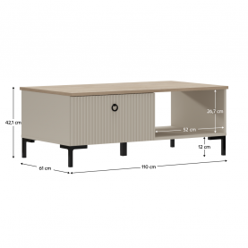 Dohányzóasztal. szürkésbarna Taupe/silverjack tolgy. DOMCA 1S