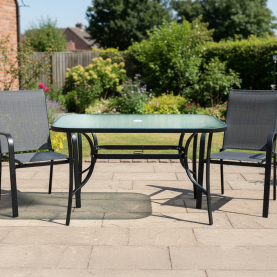 Étkezőasztal. fekete acél/edzett üveg. DEMAT NEW