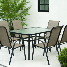 Étkezőasztal. fekete acél/edzett üveg. DEMAT NEW