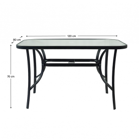 Étkezőasztal. fekete acél/edzett üveg. DEMAT NEW