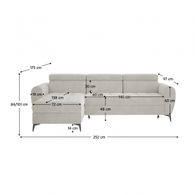 Sarokülőgarnitúra. krémszínű. balos. BARTY ROH