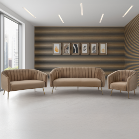 Design 3-as ülés kanapé. barna bársony szovet/arany króm-arany. BAGY