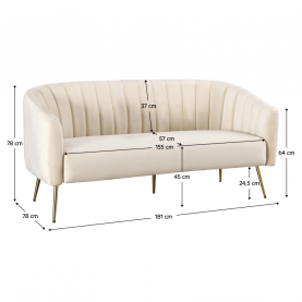 Design 3-as ülés kanapé. bézs Velvet szovet/gold króm-arany. BAGY