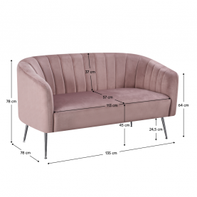 Design kétszemélyes kanapé. rózsaszín Velvet szovet/króm-ezüst. BAGY