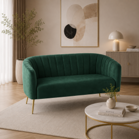 Design kétszemélyes kanapé. sotétzold Velvet szovet/gold króm-arany. BAGY