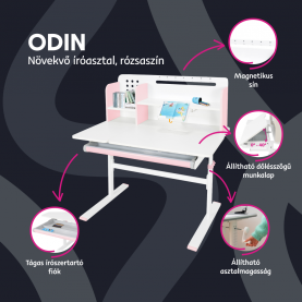 Novekvő íróasztal. rózsaszín/fehér. ODIN
