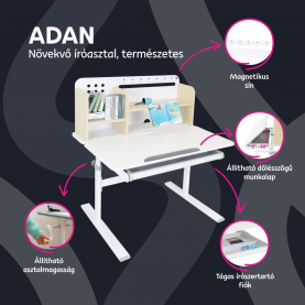 Novekvő íróasztal. természetes/fehér. ADAN