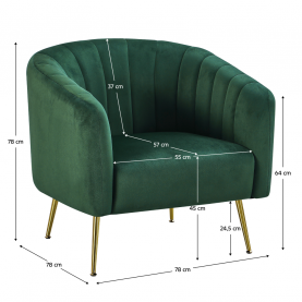 Design fotel. sotétzold Velvet szovet/gold króm-arany. BAGY