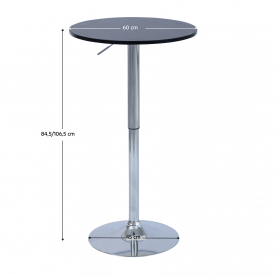 Bárasztal. magasság állítással. króm/ fekete. átmérő 60 cm. BRANY 3 NEW