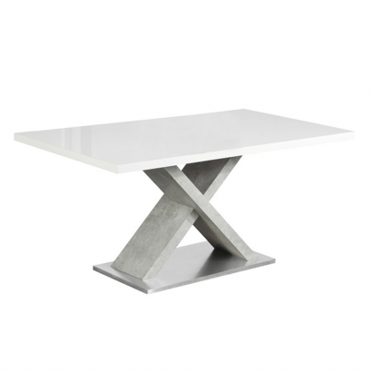Étkezőasztal, fehér magasfényű HG/beton, 160x90 cm, FARNEL
