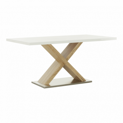 Étkezőasztal, fehér magasfényű HG/sonoma tölgy, 160x90 cm, FARNEL