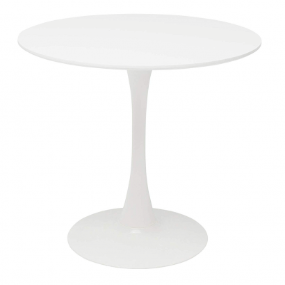 Étkezőasztal, kerek, fehér, matt, átmérő 80 cm, REVENTON