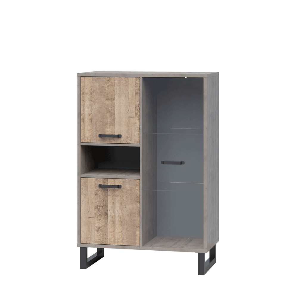 Vitrin, homok tölgy/szürke, BARIA 2D1W