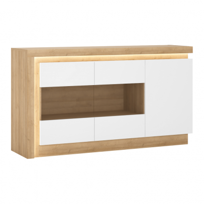 Komód LYOK02,  riviera tölgyfa/fehér extra magasfényű, LEONARDO