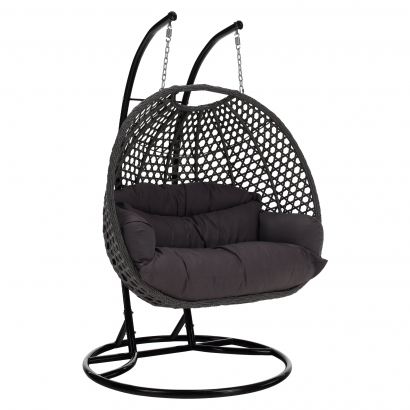 Függő dupla fotel, fekete/szürke/sötétszürke, DAKAN NEW