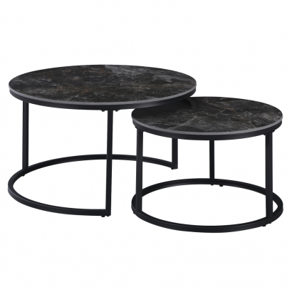 Dohányzóasztalok. 2 db-os szett. fekete márvány/fekete acél. LASTRO
