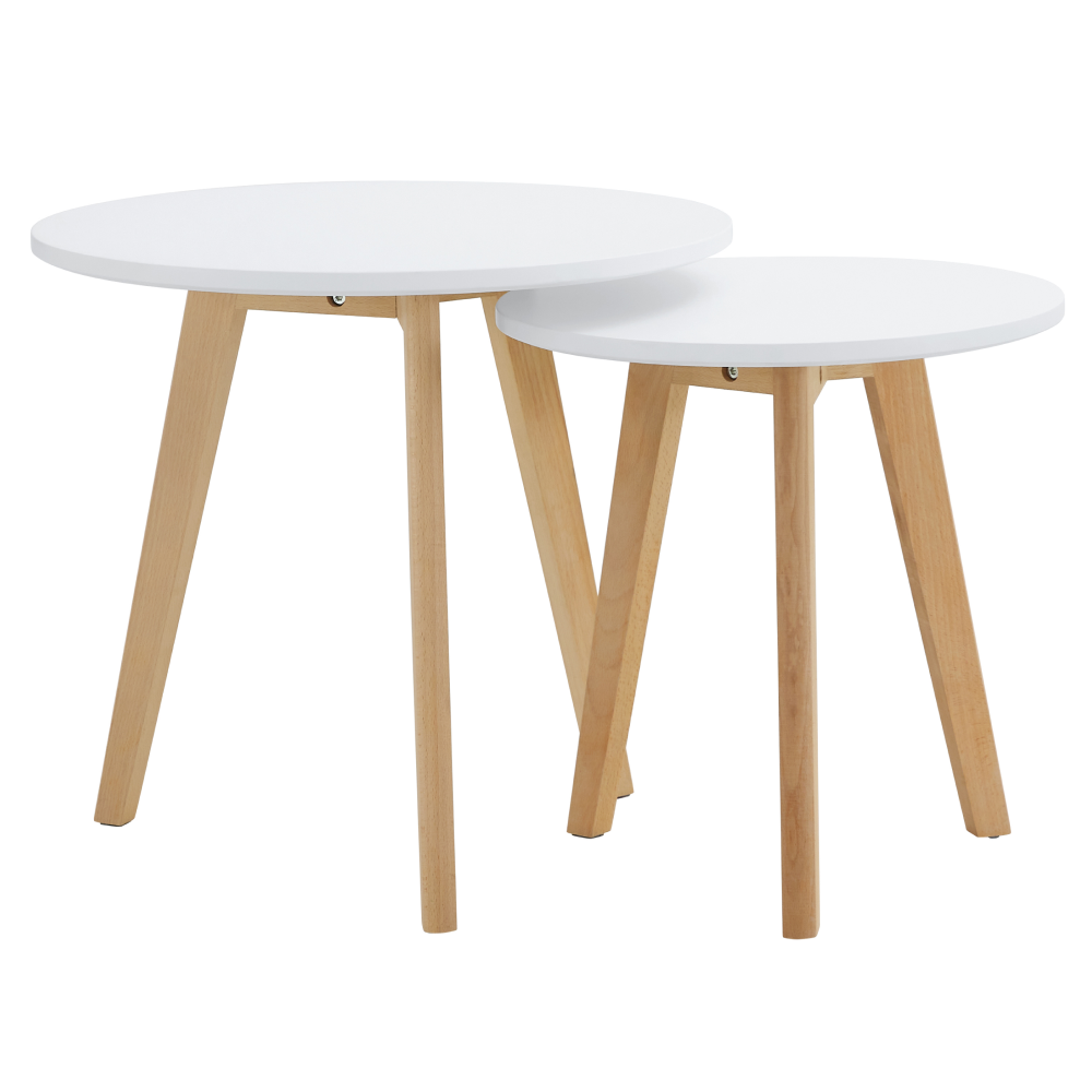 2 dohányzóasztal szett. fém. fehér/bükk. MALTO 2 NEW