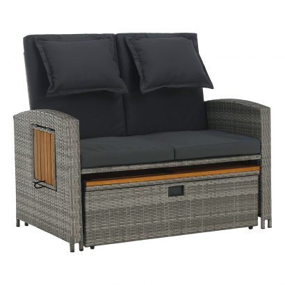 Kerti rattan heverő. szürke/természetes. MALORY Kerti rattan heverő. szürke/természetes. MALORY