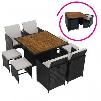 Kerti rattan szett. akácfa. fekete/krémszínű/természetes. MELFORD Kerti rattan szett. akácfa. fekete/krémszínű/természetes. MELFORD