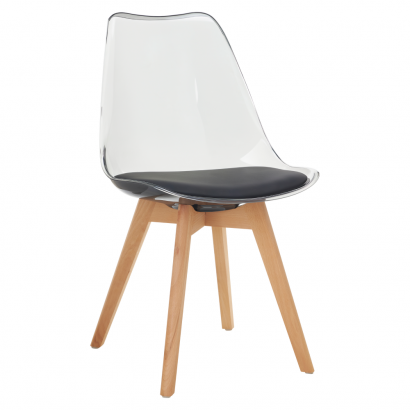 Szék. átlátszó fekete. akril/ekobőr/bükk. BALI 3 NEW