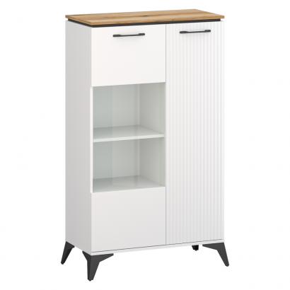 Alacsony vitrin. fehér/evoke tolgy. VELIS 1D1W