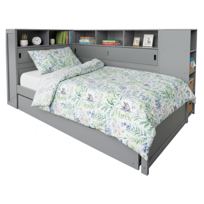 Ágy polcokkal és pótággyal. szürke. 90x200. LENDON