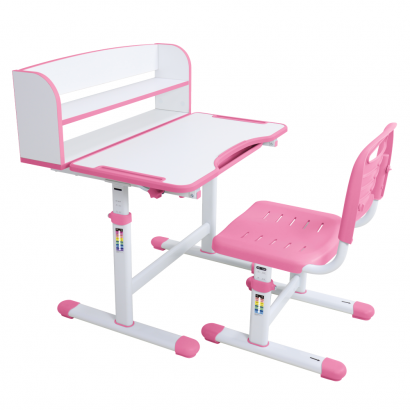 Novekvő íróasztal és szék. rózsaszín/fehér. set ZION