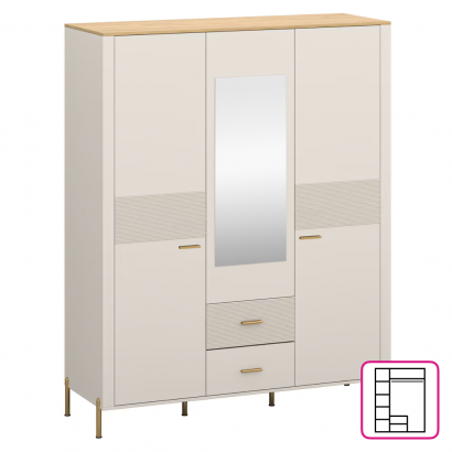 Szekrény tükorrel. kasmír/kő tolgy. RUNOL 3D2S