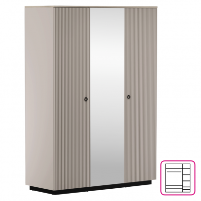 Szekrény tükorrel. szürkésbarna Taupe/silverjack tolgy. DOMCA 3D