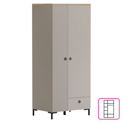 Szekrény. szürkésbarna Taupe/silverjack tolgy. DOMCA 2D1S