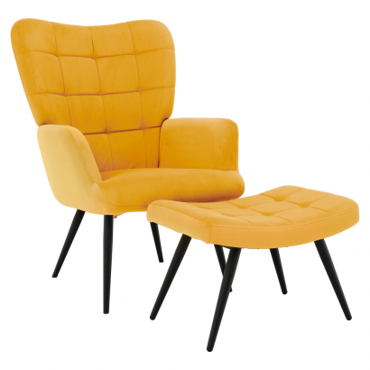 Fotel lábtartóval. sárga Velvet szovet/fekete. HABEN