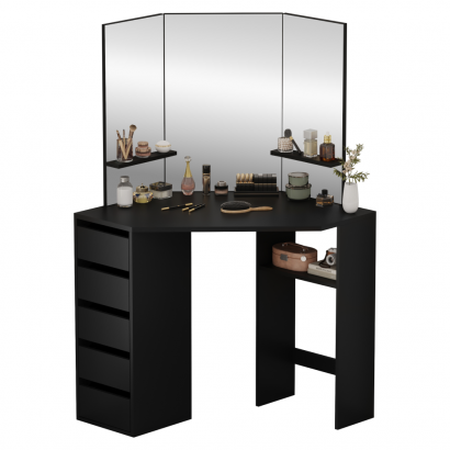 Sarok fésülkodőasztal. fekete. ELIO