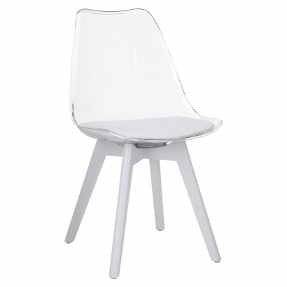 Szék. átlátszó fehér. akril/ekobőr/fehér. BALI 3 NEW