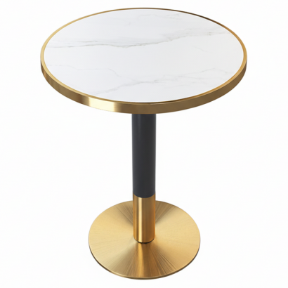 Étkező bisztró asztal. fehér márvány/fekete/arany. átmérő 80 cm. OREN