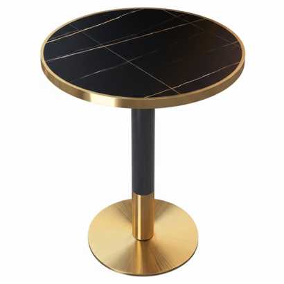 Étkező bisztró asztal. fekete márvány/fekete/arany. átmérő 80 cm. OREN