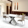 Étkezőasztal, fehér magasfényű HG/beton, 160x90 cm, FARNEL