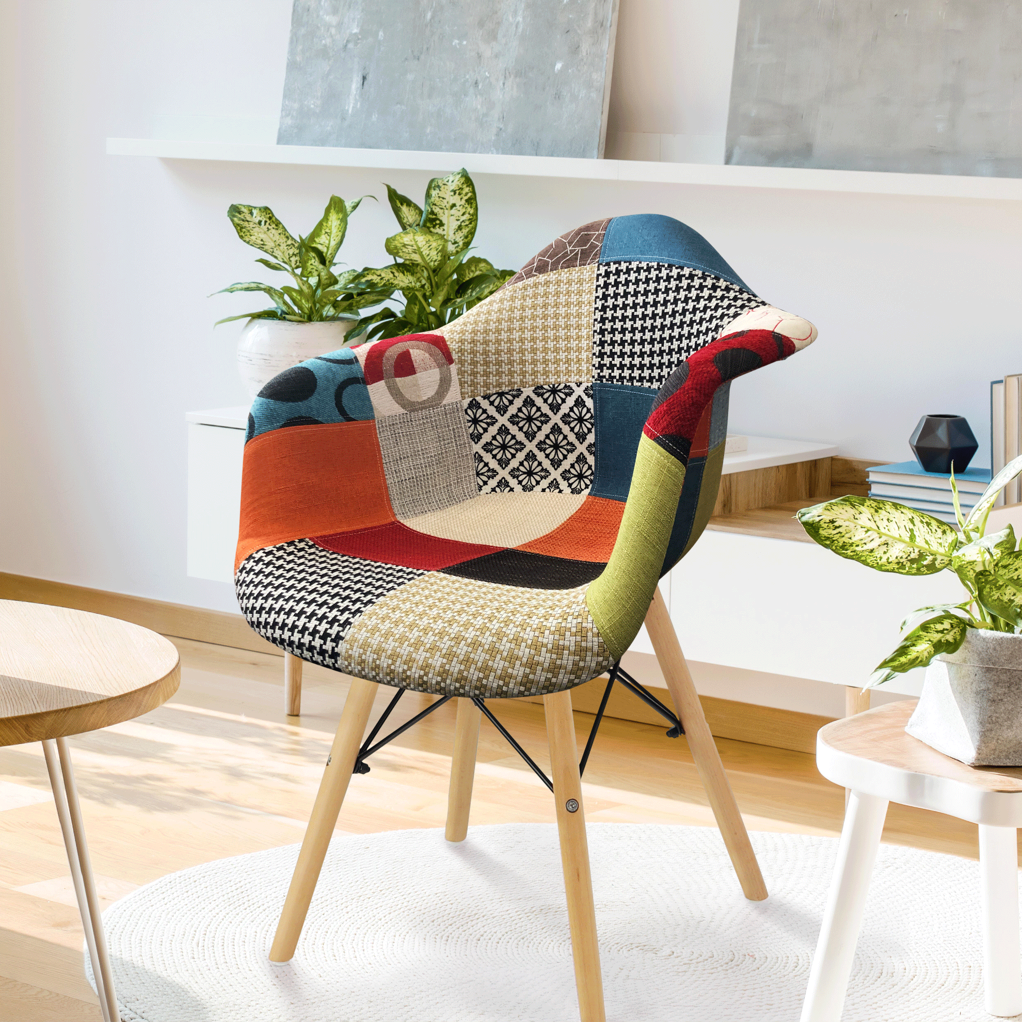 Fotel, anyag patchwork/bükk, TOBO 3  NEW