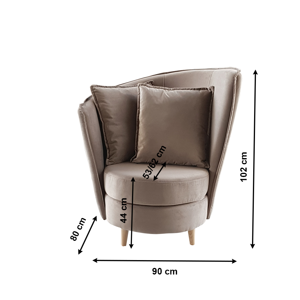 Fotel Art Deco stílusban, taupe barnásszürke Paros szövet/tölgy, ROUND NEW