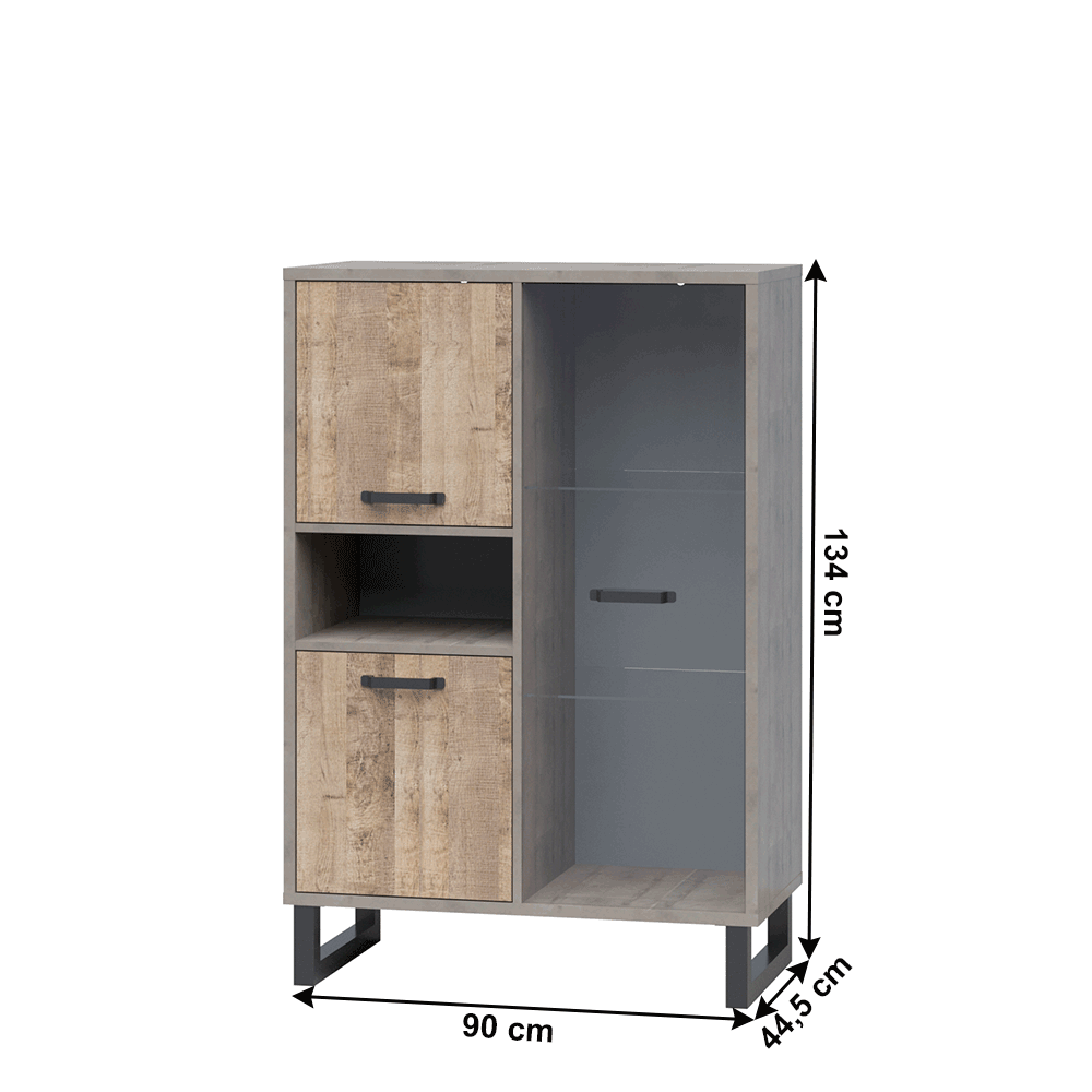 Vitrin, homok tölgy/szürke, BARIA 2D1W