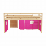 Ágy PC asztallal, fenyő fa/rózsaszín, 90x200, ALZENA