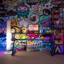 Gamer asztal/számítógépasztal, RGB LED világítással, fekete/piros, MACKENZIE 140cm