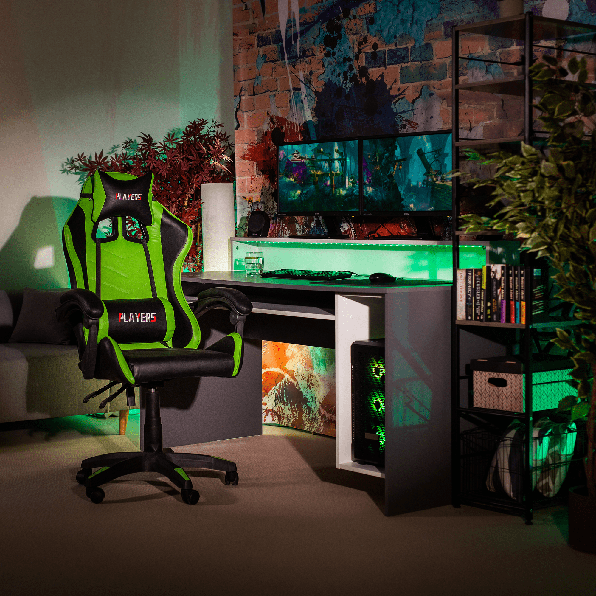 Irodai/gamer szék, zöld/fekete, JAMAR
