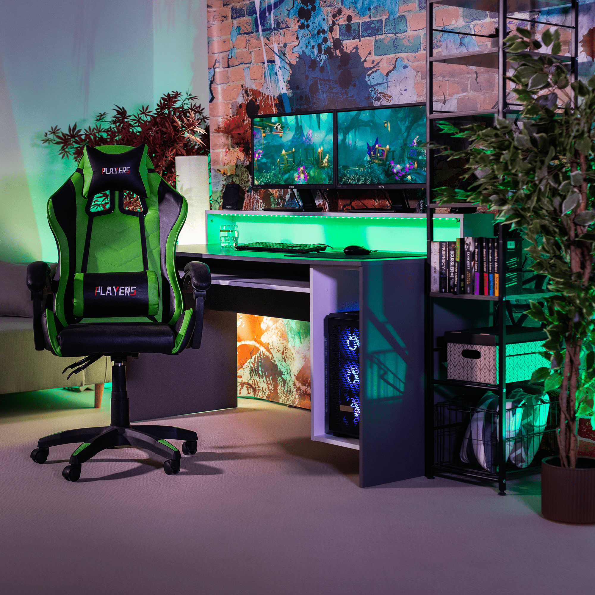 Irodai/gamer szék, zöld/fekete, JAMAR