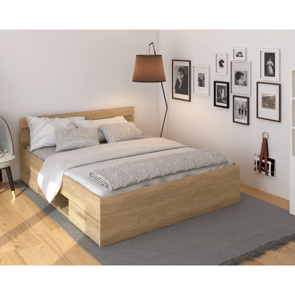 Ágykeret, 160x200, sonoma tölgyfa, MICHIGAN NEW