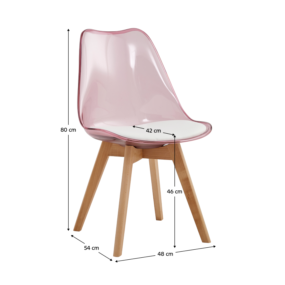 Szék, átlátszó rózsaszín, akril/ekobőr/bükk, BALI 2 NEW