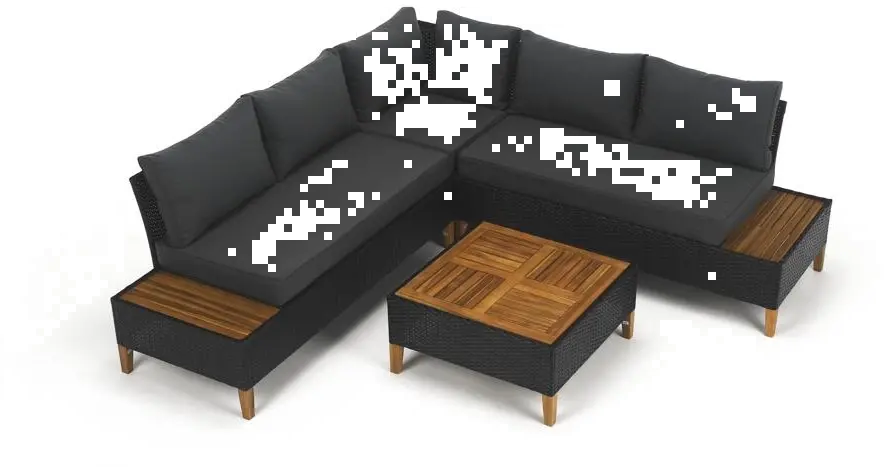 Kerti rattan szett. akácfa. fekete/szürke/természetes. MALKOM