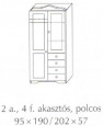 Fenyő szekrény 2 ajtós 4 fiókos