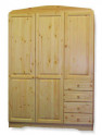 3 ajtós oldalt 4 fiókos naturlakkozott fenyő szekrény.
