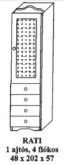 Fenyő szekrény 1 ajtós 4 fiókos Rati