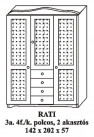 Fenyő szekrény 3 ajtós középen 4 fiókos Rati